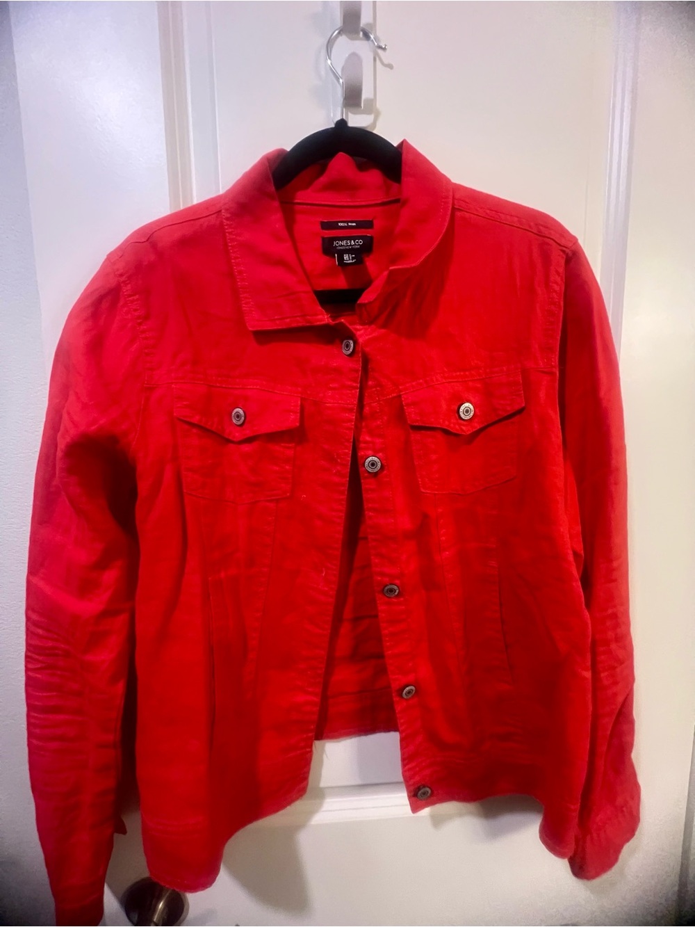 Jones New York Bright Red Button-Front Jean Jacket